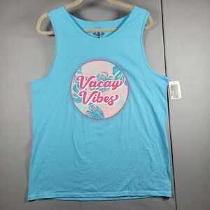 Vacay Vibes LOVE & PINEAPPLES Womens L oversized tank top beach shirt Cyan Blue